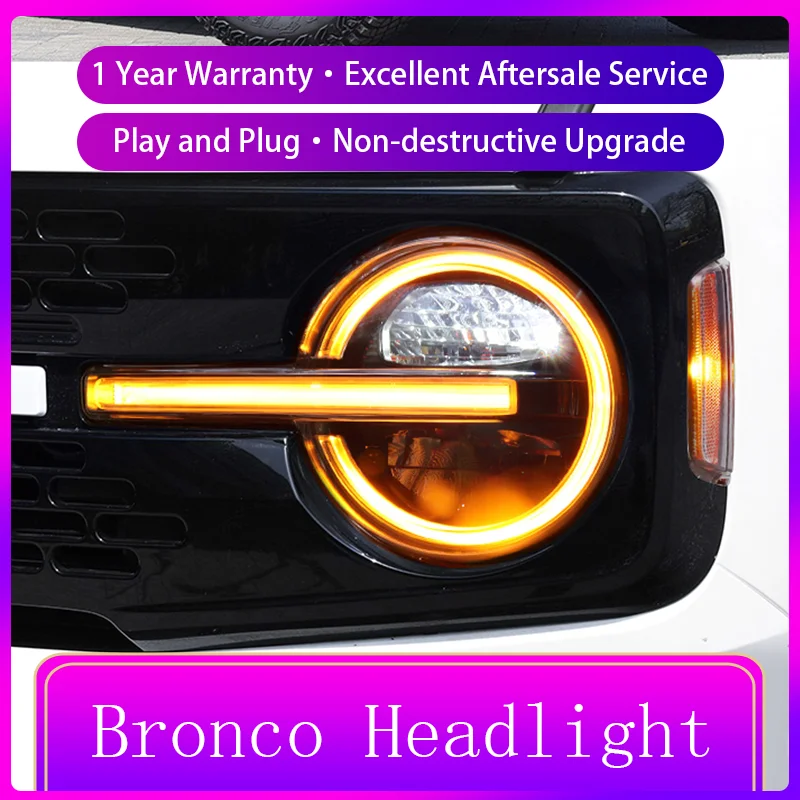 Auto Car Headlights LED Lamps For Ford Bronco 2020-2024 Upgrade Style Front Lamp DRL Automotive Turn Signal Tools Accessories