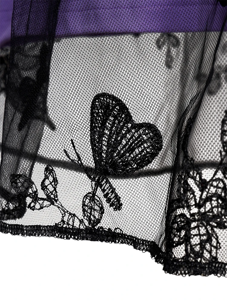 Women Summer Dresses Butterfly Lace Patchwork Grommet Strap Lace Up Dress Mesh Overlay Short Sleeve Dress 2024 New image 5