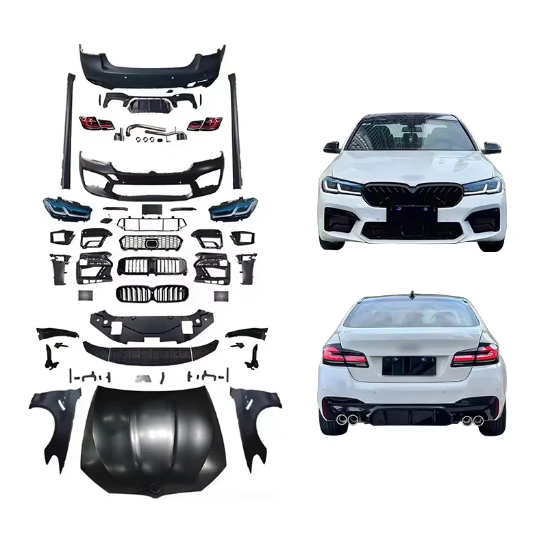 

For F10/18 2010-2017 Car Upgrade G30/38 2021 M5 Front Bumper Lip Headlights Engine Hood Rear Bumper Taillights For BMW 5 Series