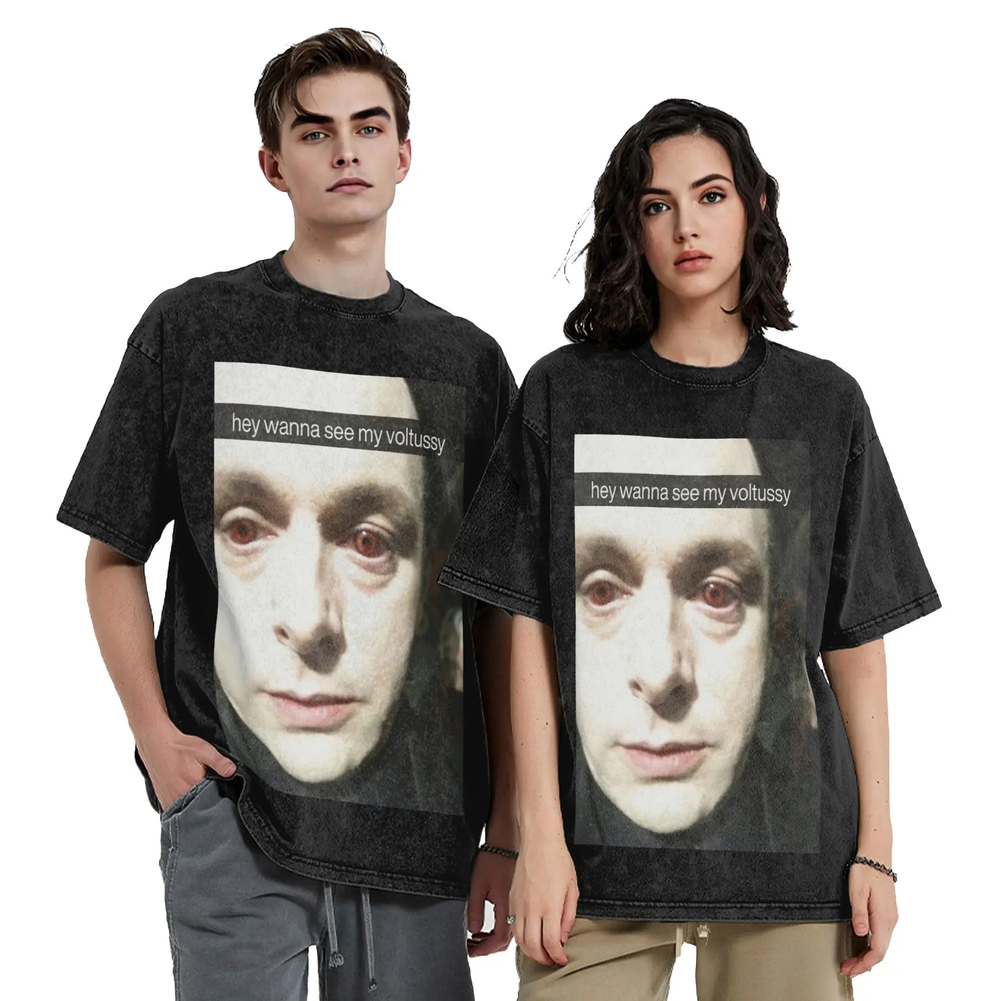 Washed T Shirts Wanna See My Voltussy Twilight Hip Hop Fashion T-Shirt Oversize  Streetwear Cotton Summer Tee Shirt Men Women