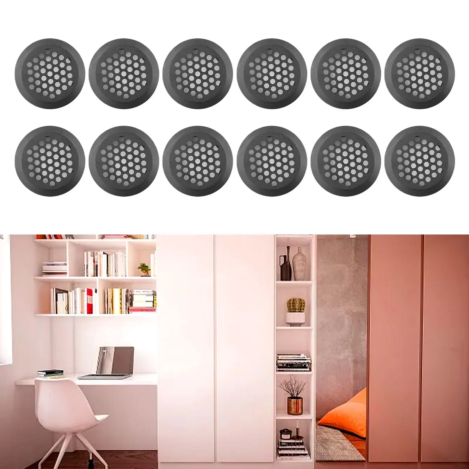 Grelhas de Ventilação Redondas para Home Decor, Ar Vent Louver Hole, Paineis de Malha para Armários, Armários Decorativos, 35mm, 12Pcs