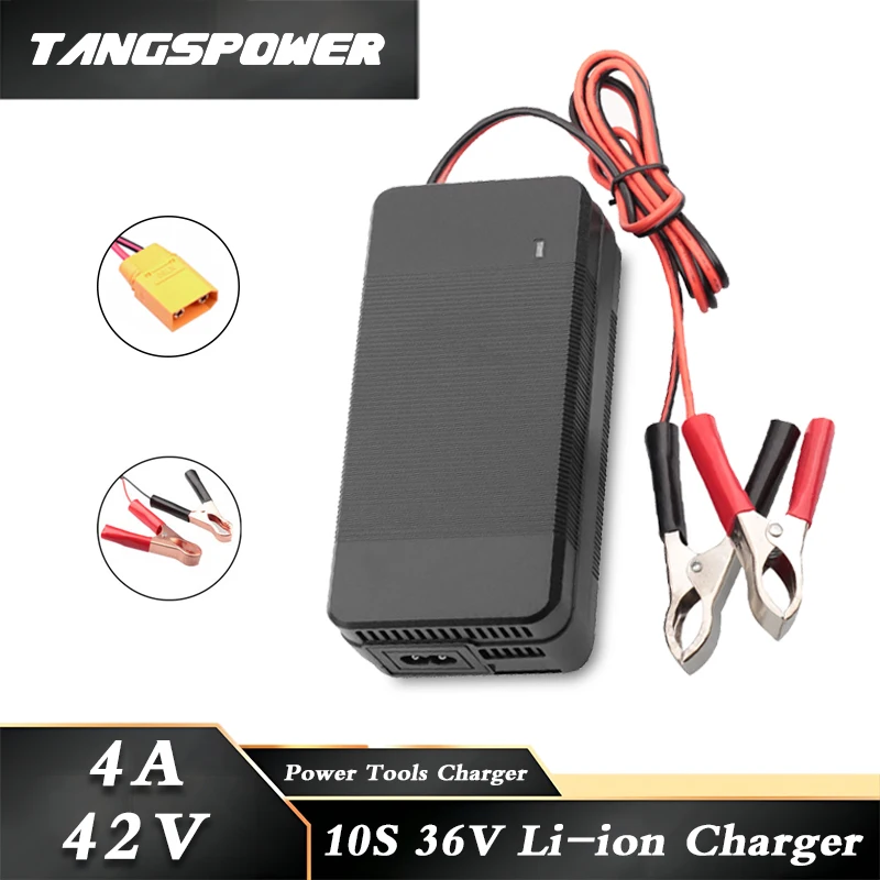 

42V 4A Lithium Battery Power Tool Charger For 10S 36V Li-ion Battery Pack Fast Charging XT90 Clips Connectors With Cooling Fan