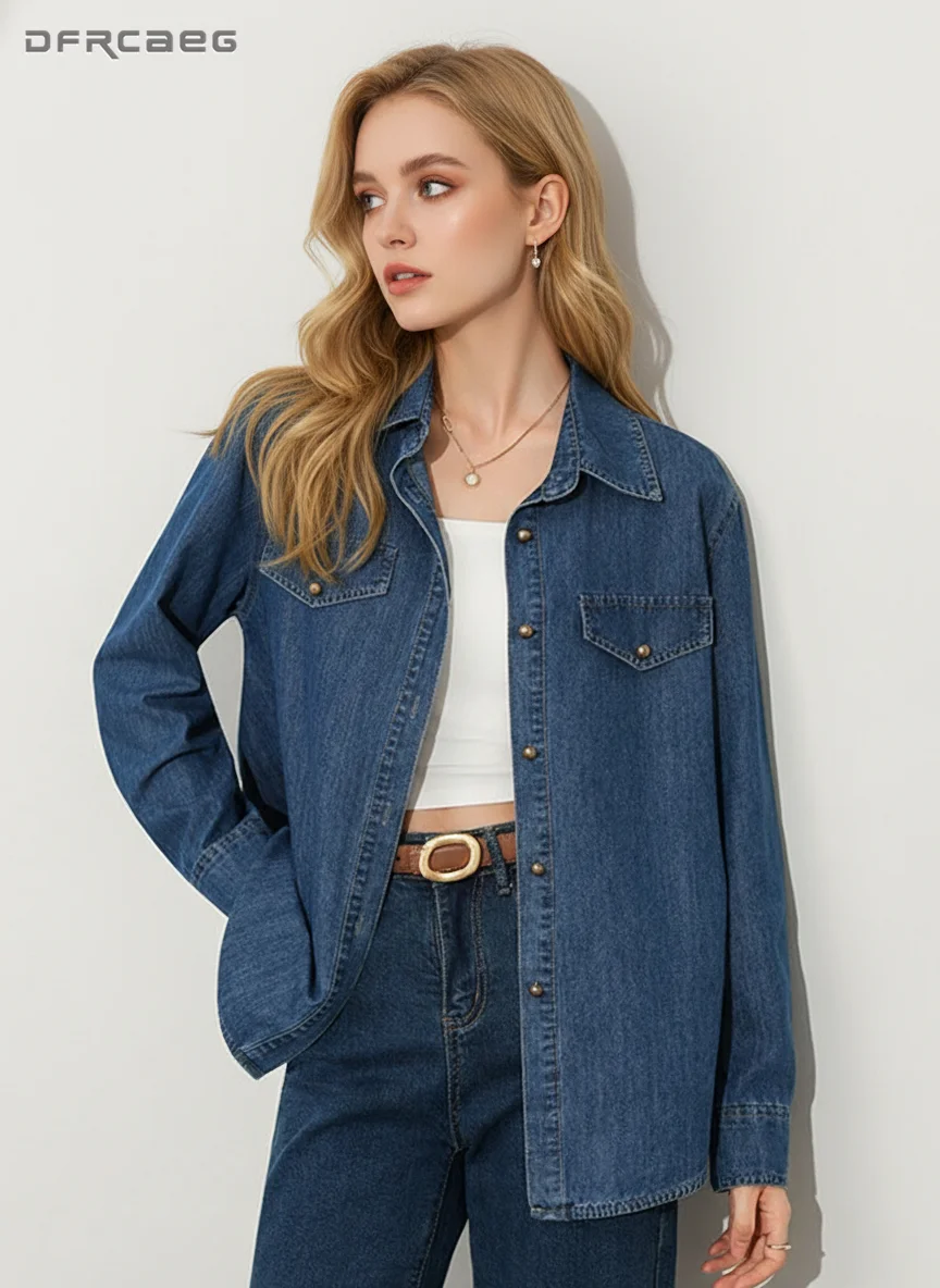 

Новинки: джинсовые блузки в ретро-стиле для женщин, ковбойские топы, рубашки с длинным рукавом, джинсовые куртки, одежда для весны и осени