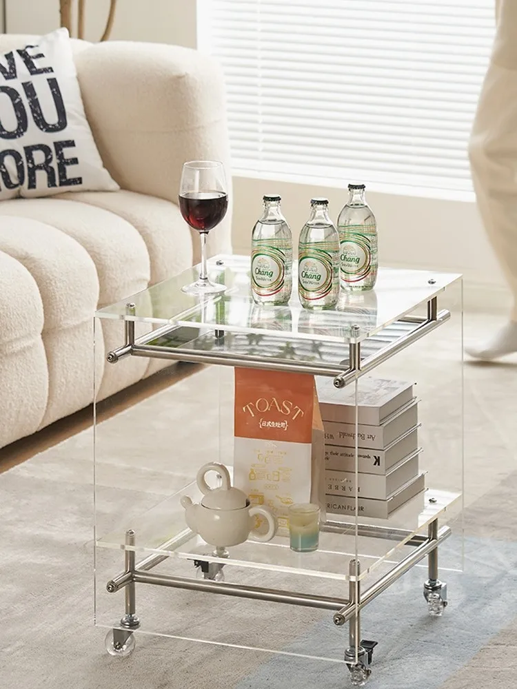 

Acrylic edge table minimalist mini light luxury high-end bedside table small coffee table creative trolley movable