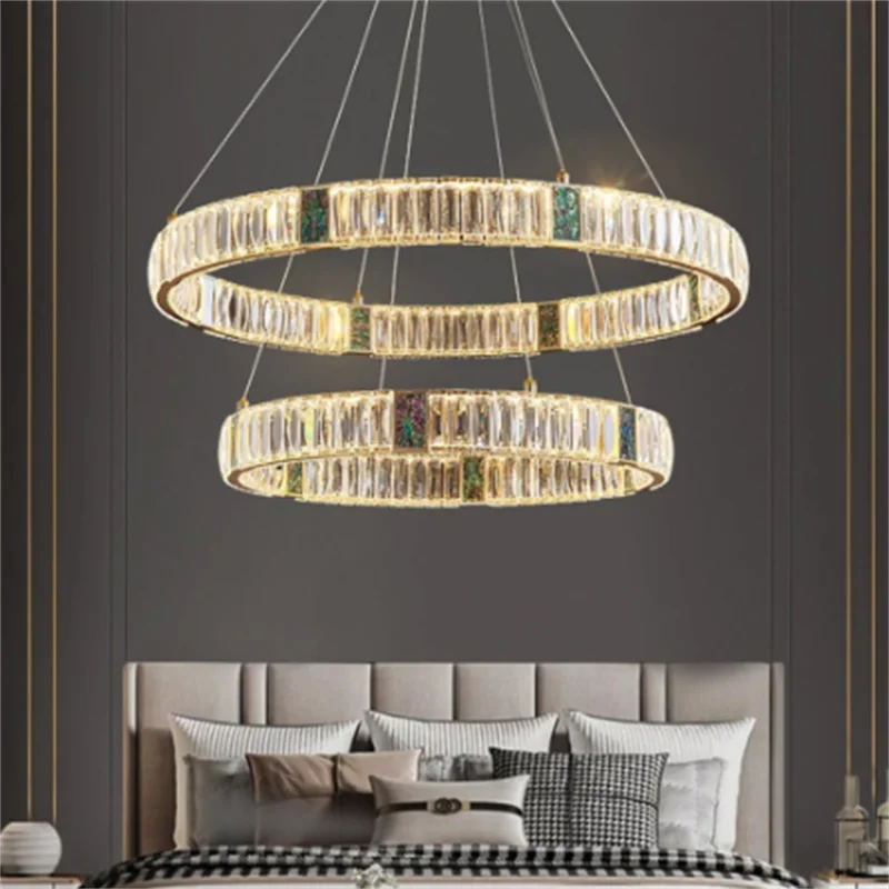 

Energy Saving K9 Crystals Pendant Lights Luxury Led Dimmable Ring Hanging Lamp Gold Living Dining Room Chandeliers