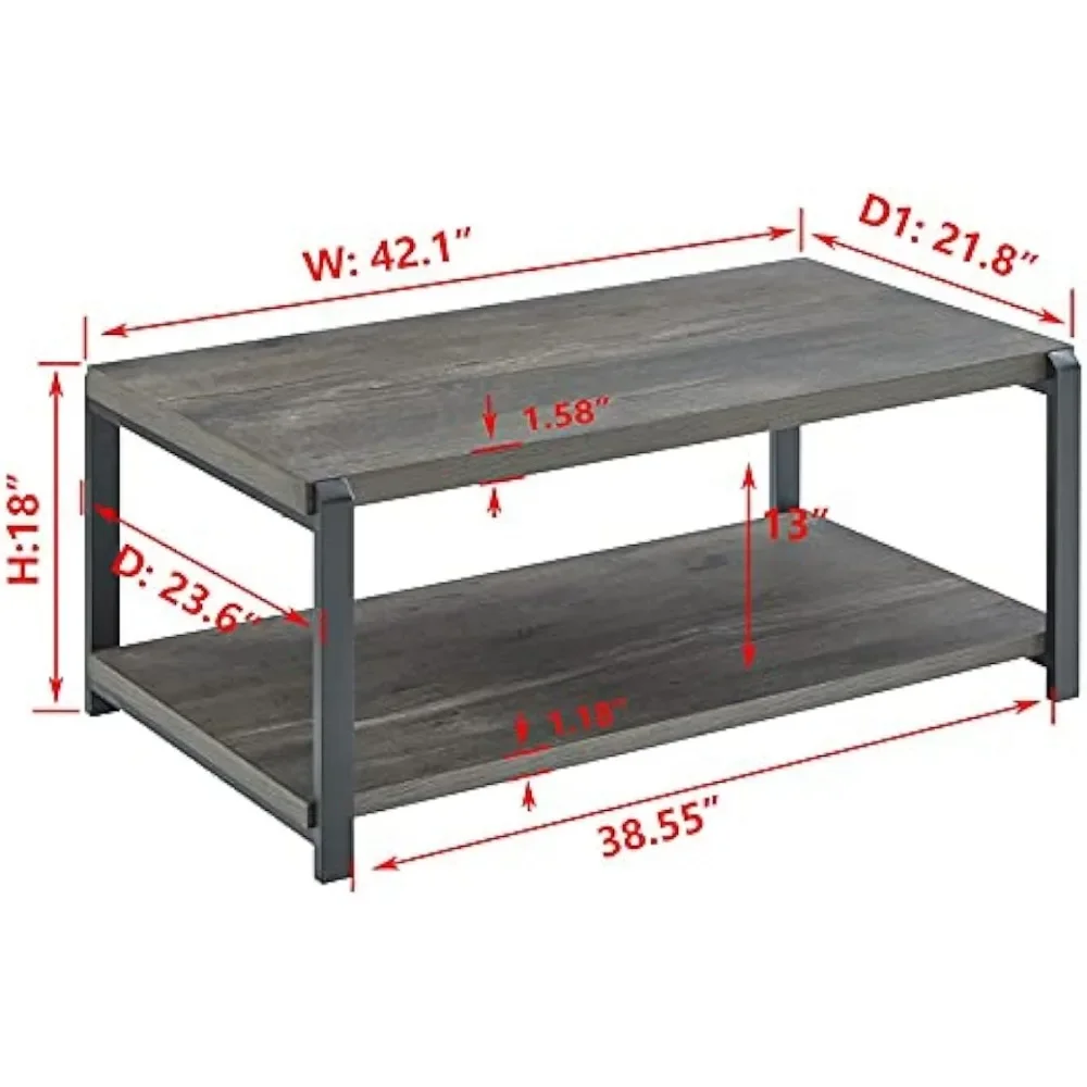 Mesa de centro dourada com prateleira de armazenamento Mesa de coquetel rústica de madeira e metal