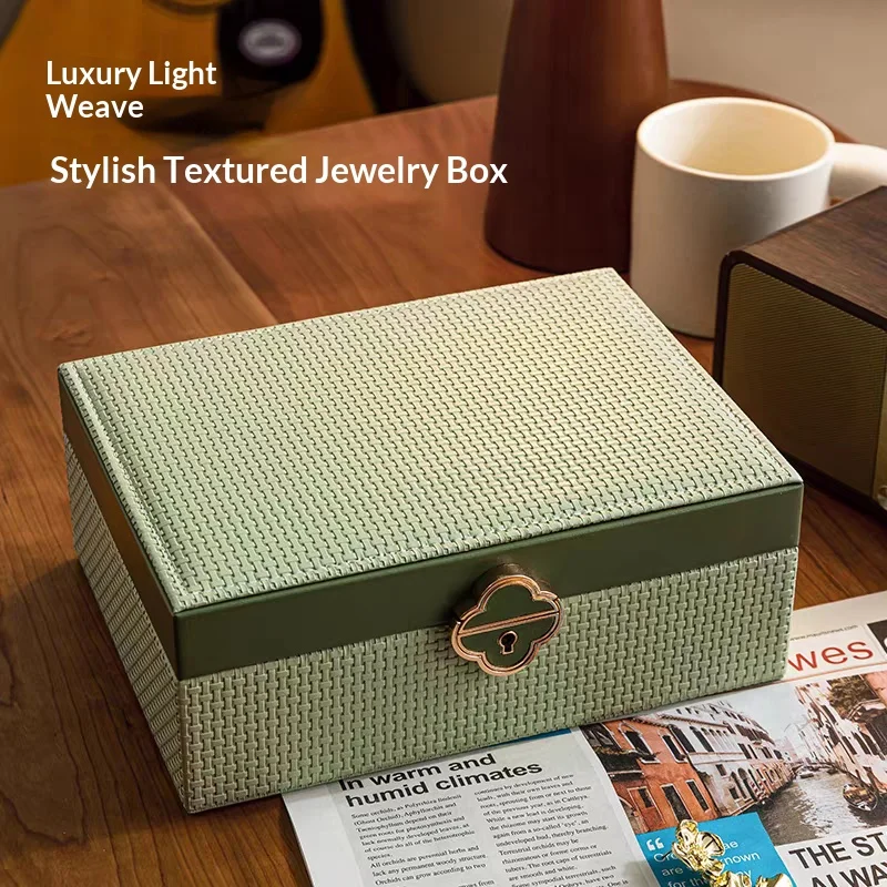

High-capacity, elegantly designed double-layered lockable jewelry box (luxury-style leather storage box for gold jewelry)