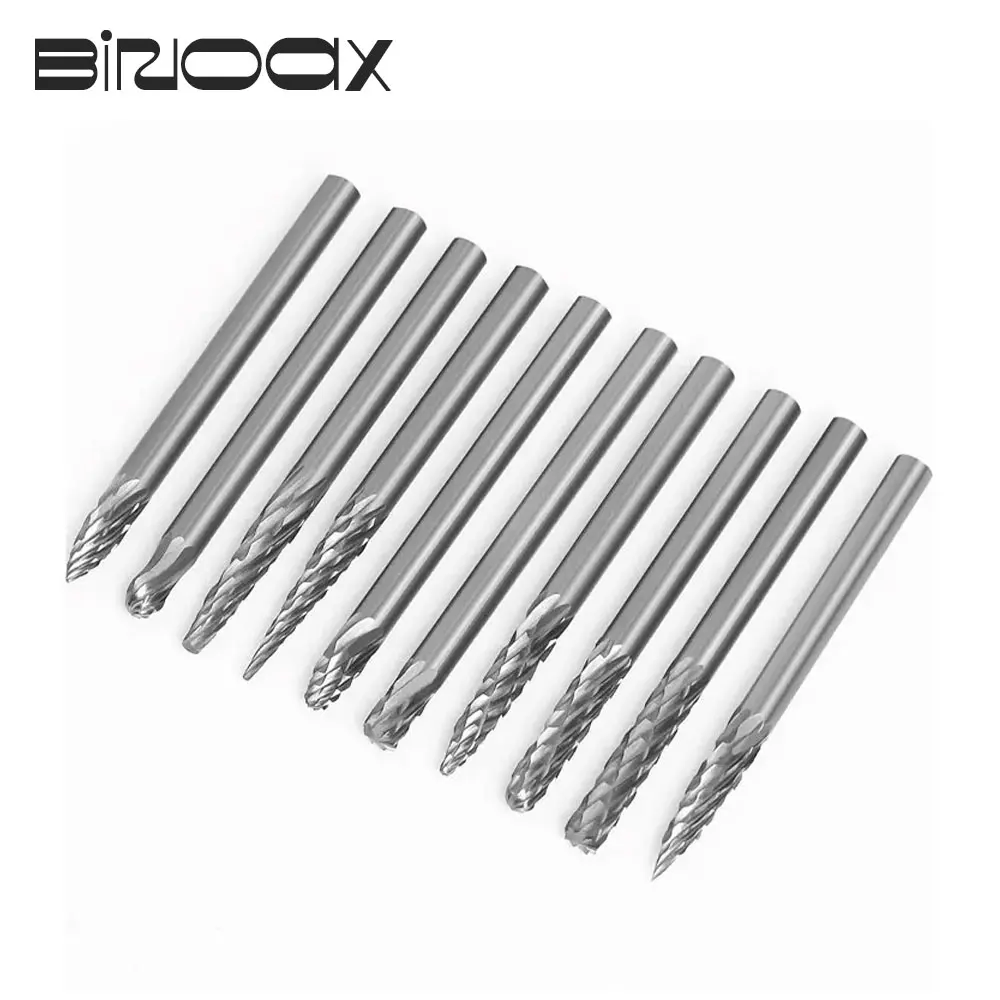 Binoax Tungsten Carbide Burr Grupo Rotary Arquivos Burrs Die Grinder Drill 0118 mm Shank 10 Pcs