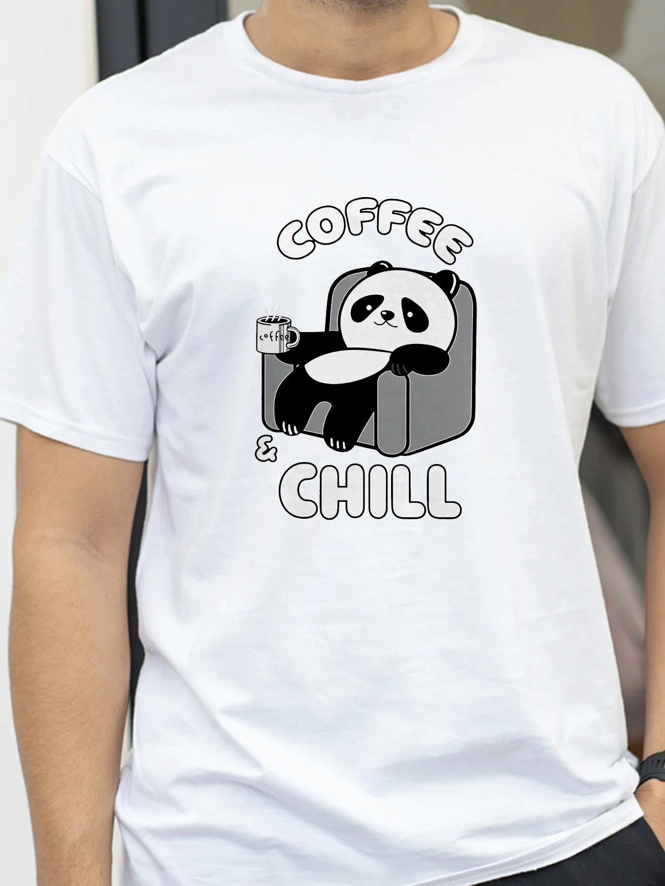 Одежда Coffee And Chill Kawaii Panda, мужские футболки большого размера в стиле хип-хоп, дышащие летние футболки, модные хлопковые уличные топы