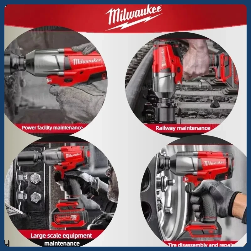 ประแจไฟฟ้าไร้สาย Milwaukee 1300NM แรงบิดสูง ประแจกระแทกไร้แปรงถ่าน สำหรับซ่อมรถยนต์ รถบรรทุก เครื่องมือไฟฟ้า ใช้กับแบตเตอรี่ 18V