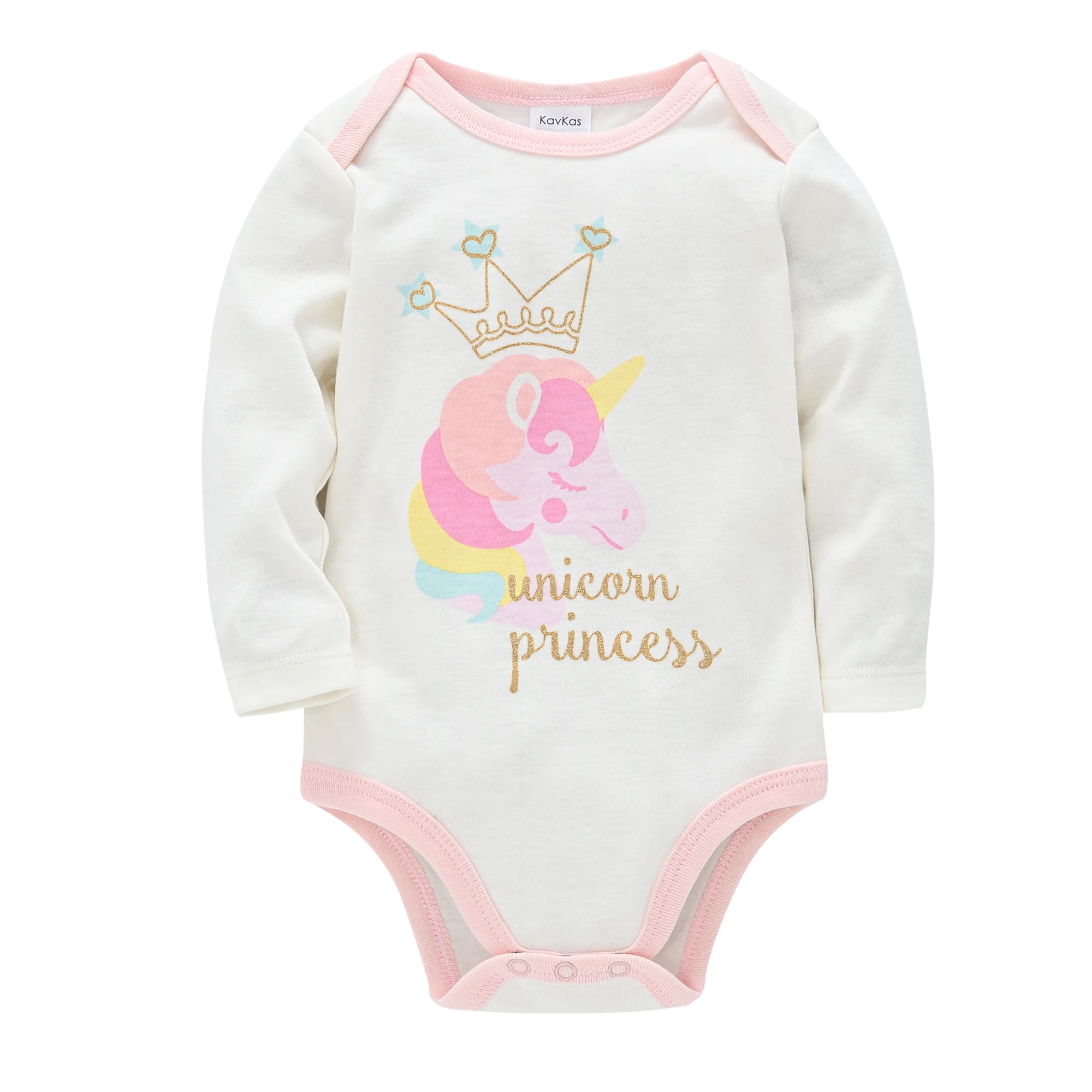 KAVKAS 3 Pieces Baby Girls Clothing Set Pink Unicorn Cute Printing Baby Bodysuit Long Sleeve Kids Rompers Cotton for 3-24M