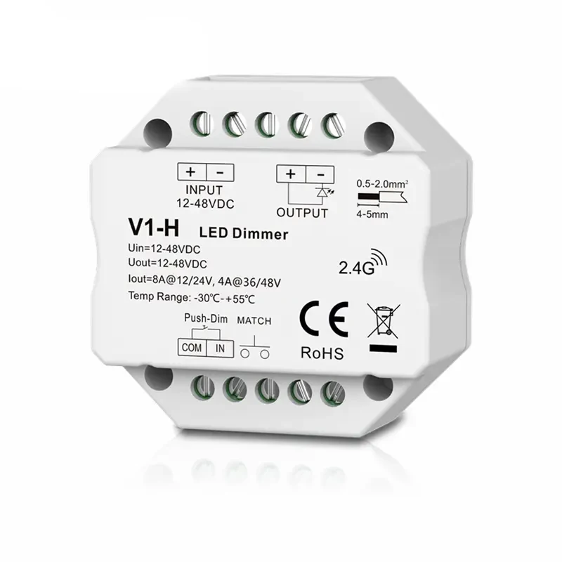 DC 24 V-48 V Enkele Kleur LED Dimmer Traploos Dimmen/Push Dim Controller voor LED Strip Licht V1-H 2.4G Afstandsbediening