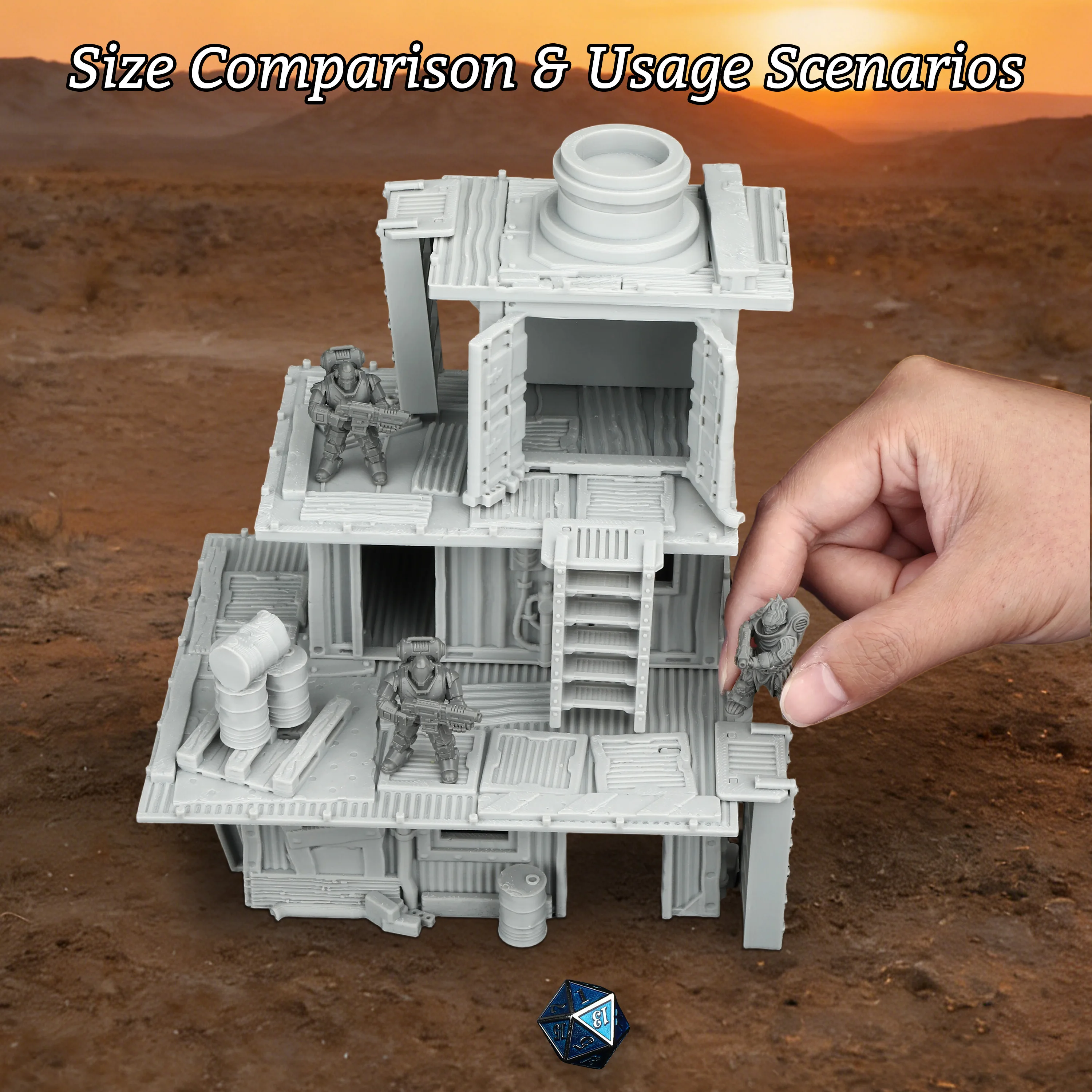 Sci-Fi Multi-Level Building Miniature, Detailed TTRPG Terrain Model with Platforms and Ladders for Tabletop Games and Dioramas