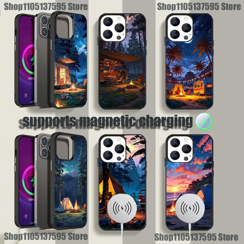 

Outdoor Campings Phone Case For iPhone 17,16,15,14,13,12,11,Pro,Max,Plus,Mini,SE4,E Magnetic Magsafe Wireless Charging