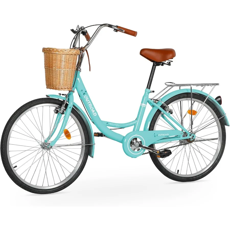 

24 26 inch Beach Cruiser Bike for Women and Men Multi Color Commuter Bicycle with Basket Rear Rack Front Rear Fenders 1 Speed W