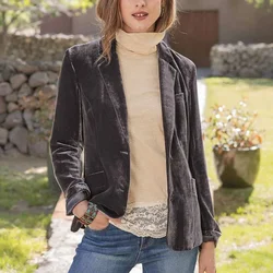 Chaqueta de traje de terciopelo dorado negro para mujer, prendas de vestir ajustadas con temperamento elegante para primavera y otoño, abrigos Blazer de talla grande para mujer 2024