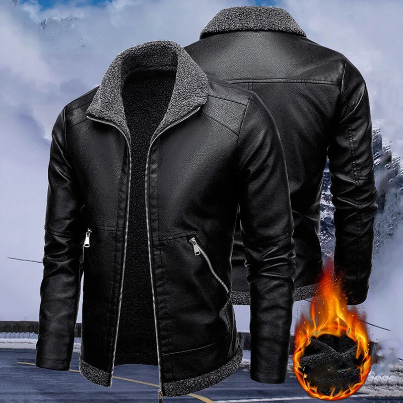 

New Men's Leather Jackets Autumn Winter Slim High Quality Motorcycle PU Jacket Man Business Fleece Warm Black Leather Coats