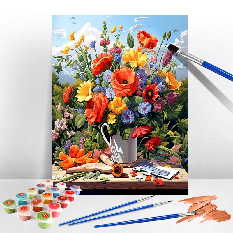 زهرة الرقمية النفط اللوحة قماش DIY كيت الاكريليك الطلاء زهرة التلوين الرقمي ديكور المنزل هدية #1