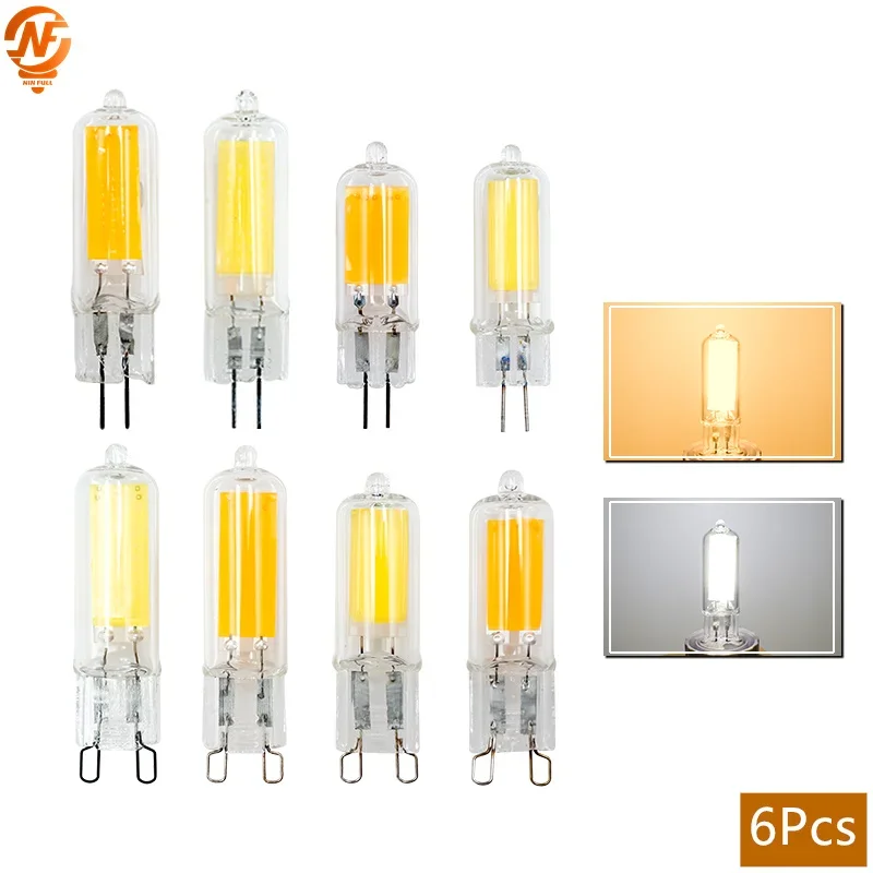 

6Pcs G4 G9 LED Bulb 6W 9W Cob lampada Led Lamp AC 220V bombilla led Glass Bulb 360 Beam Angle Replace Halogen Chandelier Light