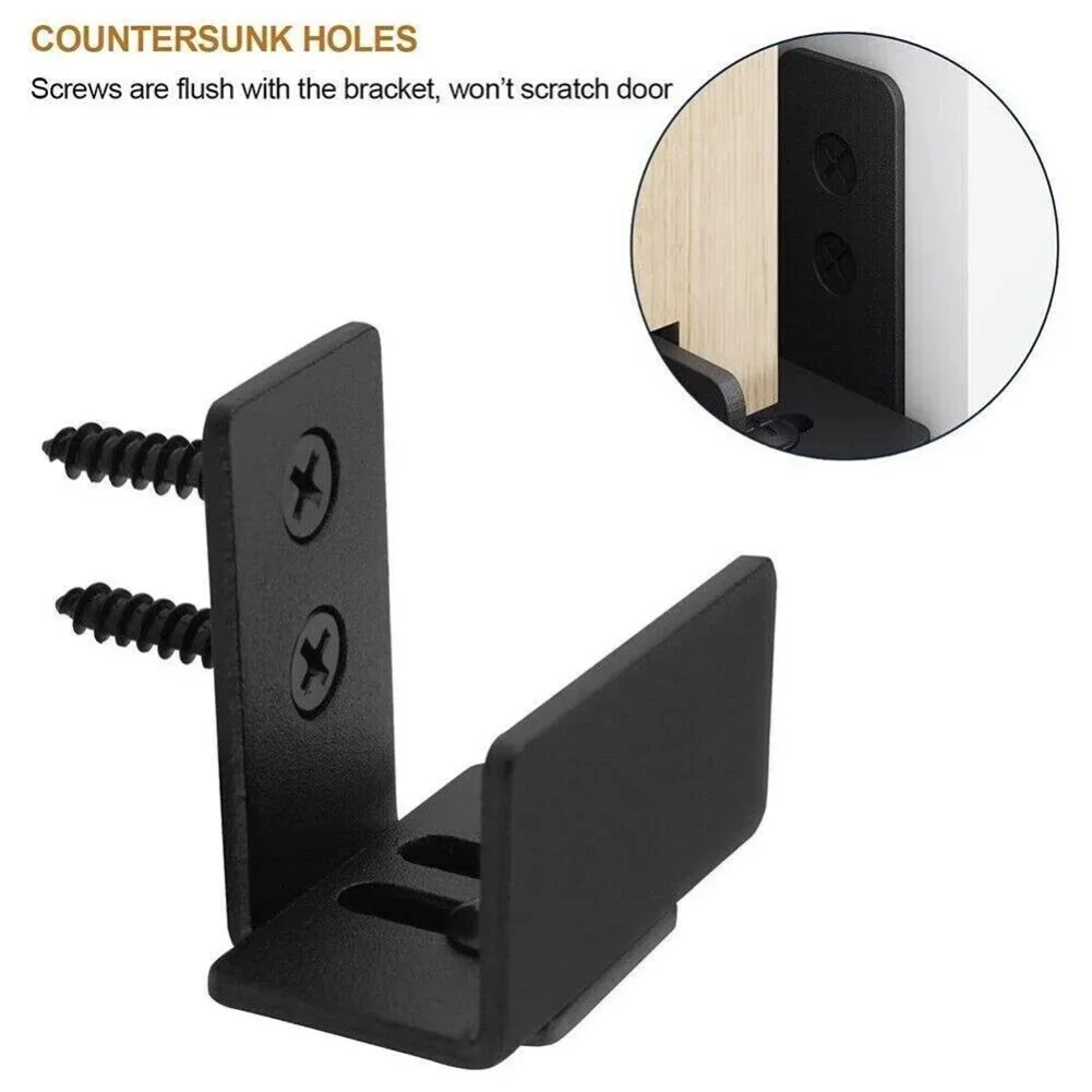Guia de chão ajustável para porta de celeiro, guia de parede preto com parafusos, aço inoxidável preto