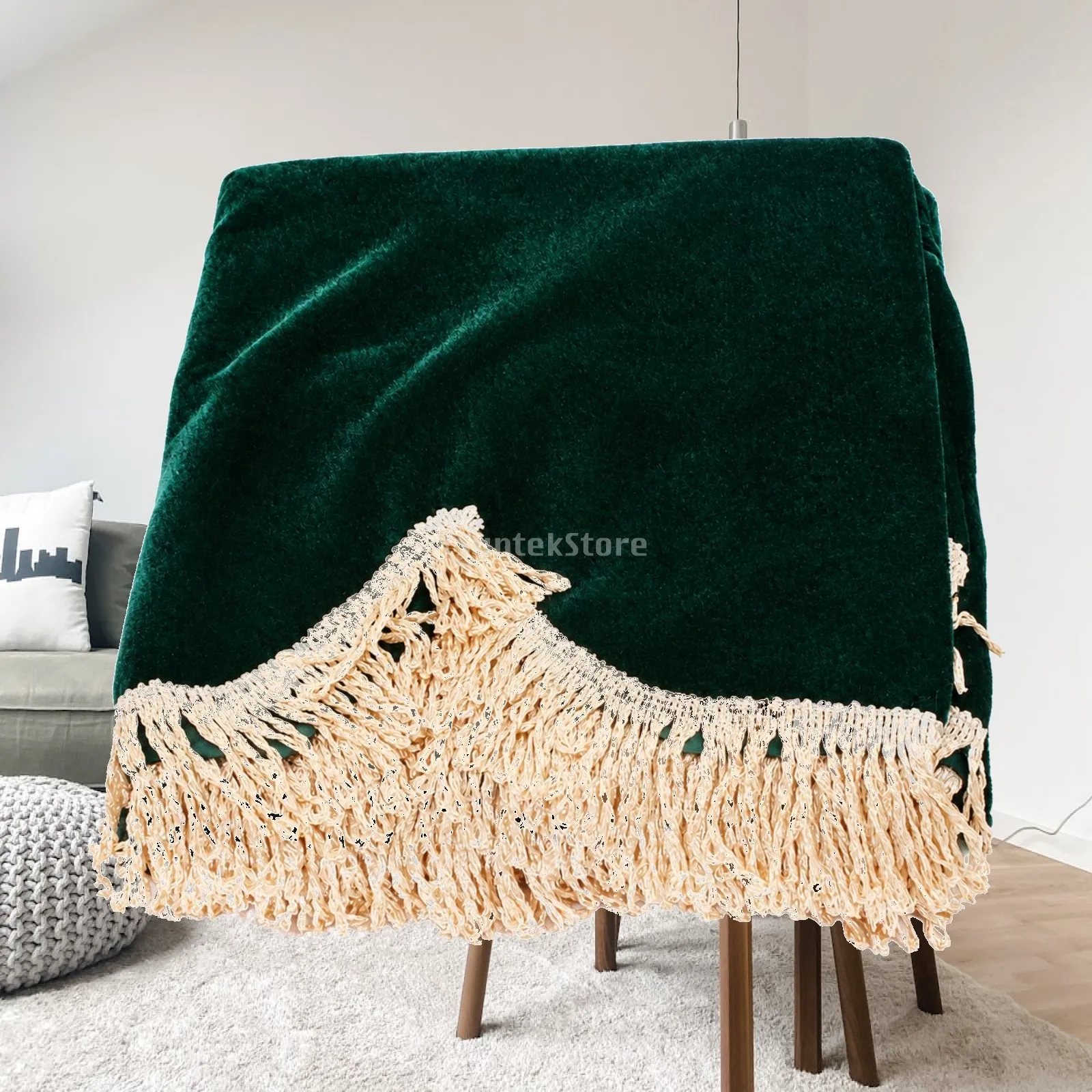 88 Key Piano Cover in Soft Velvet with Fringe Detail for Keyboard Dust Protection for Music Room Decoration