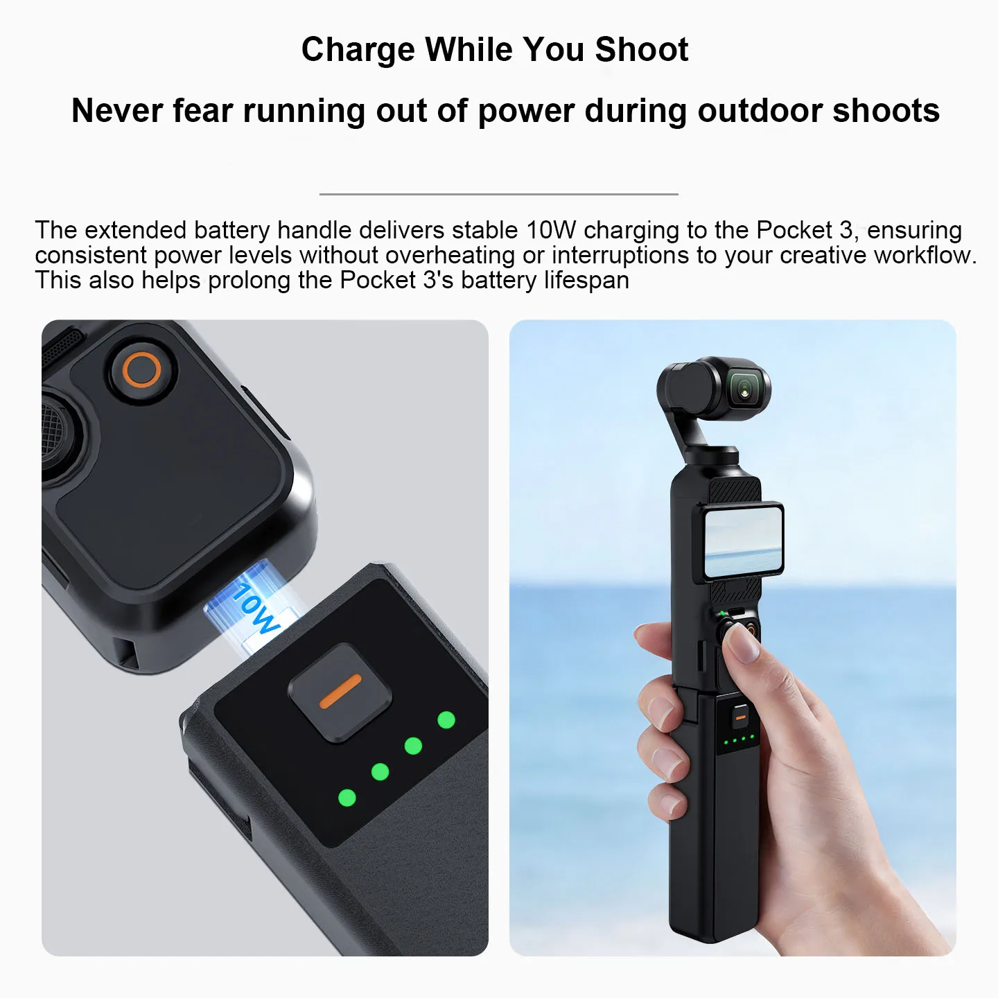 

For DJI Osmo Pocket3 Battery Grip 5000mAh Portable Charging Handle with 21700 High-Density Cell 10W Pass-Through Travel Friendly