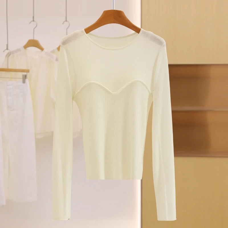 Lässiger, lockerer, runder Ne-Pullover, reine Farbe, Spleißen, dekorative Nähte, vielseitiges Faion-Herbst-Top für Damen von Yao Multi-Brand