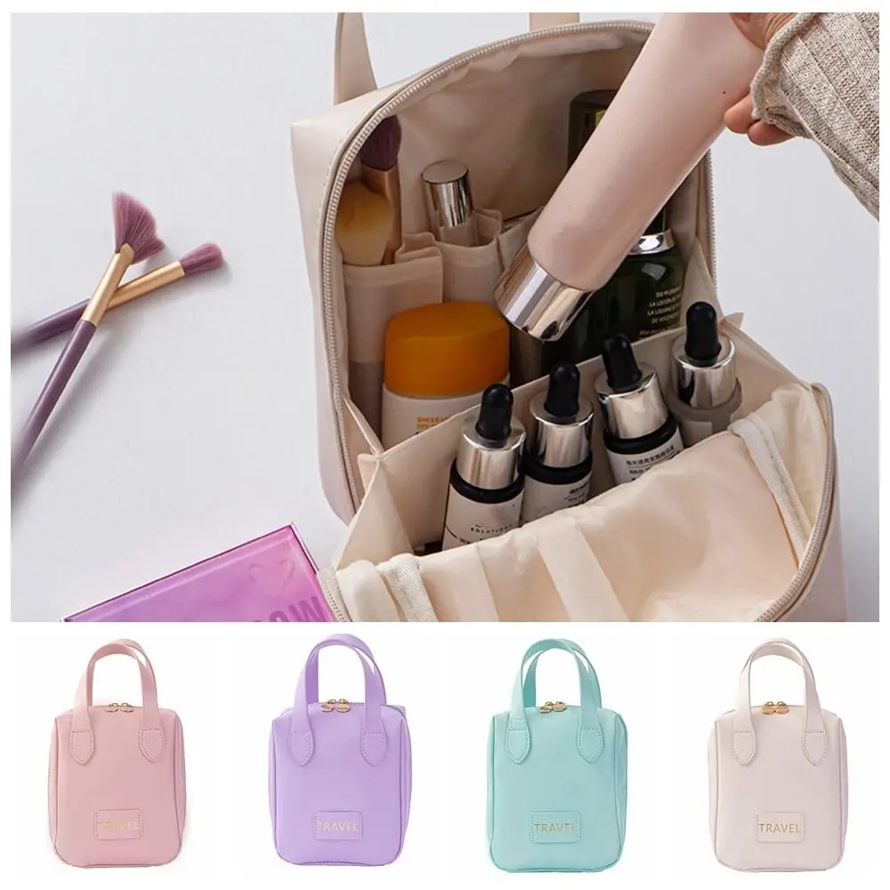 Borsa per cosmetici in pelle PU con lettera borsa per il lavaggio da viaggio con cerniera multifunzione Organizer per articoli da toeletta borsa per il trucco a mano