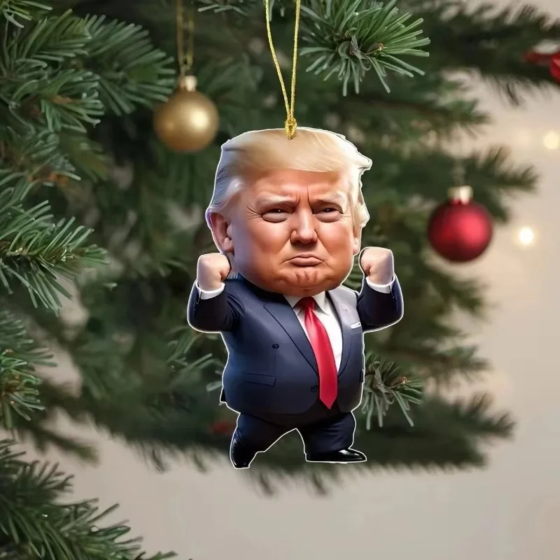 Trump-Inspired Acrylic Christmas Decor Hanging Ornament for Car and Tree Perfect Holiday Gift Funny Miniatures Cartoon Pendant