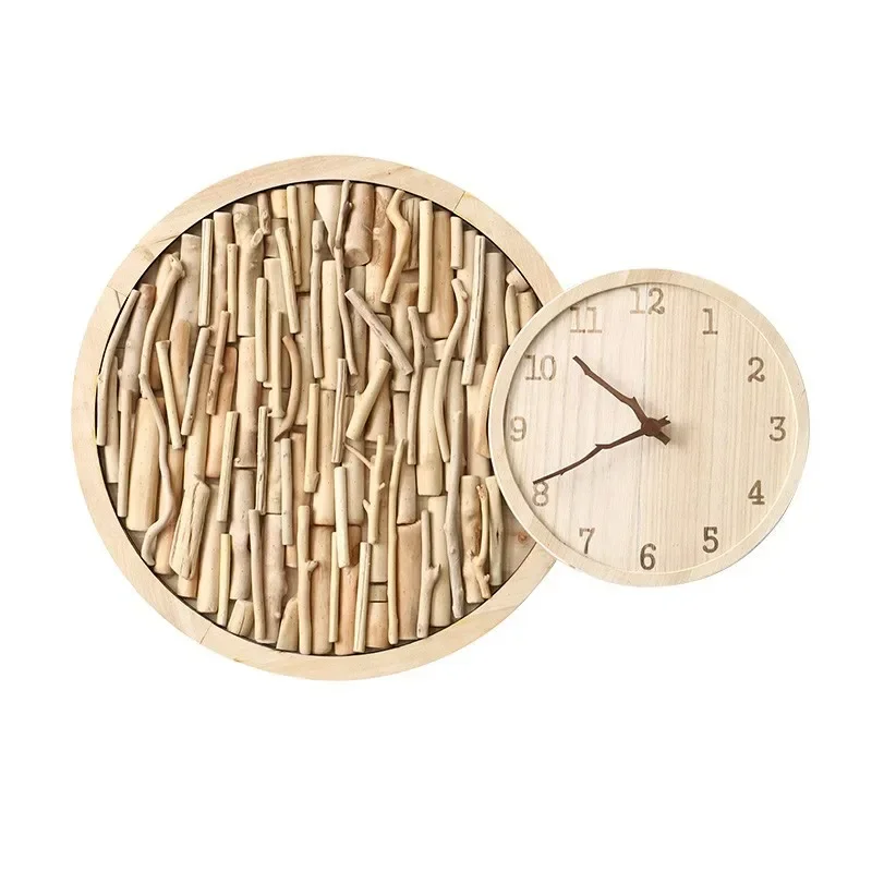 

Modern art clock decoration painting, simple and minimalist creative log dining room wall clock
