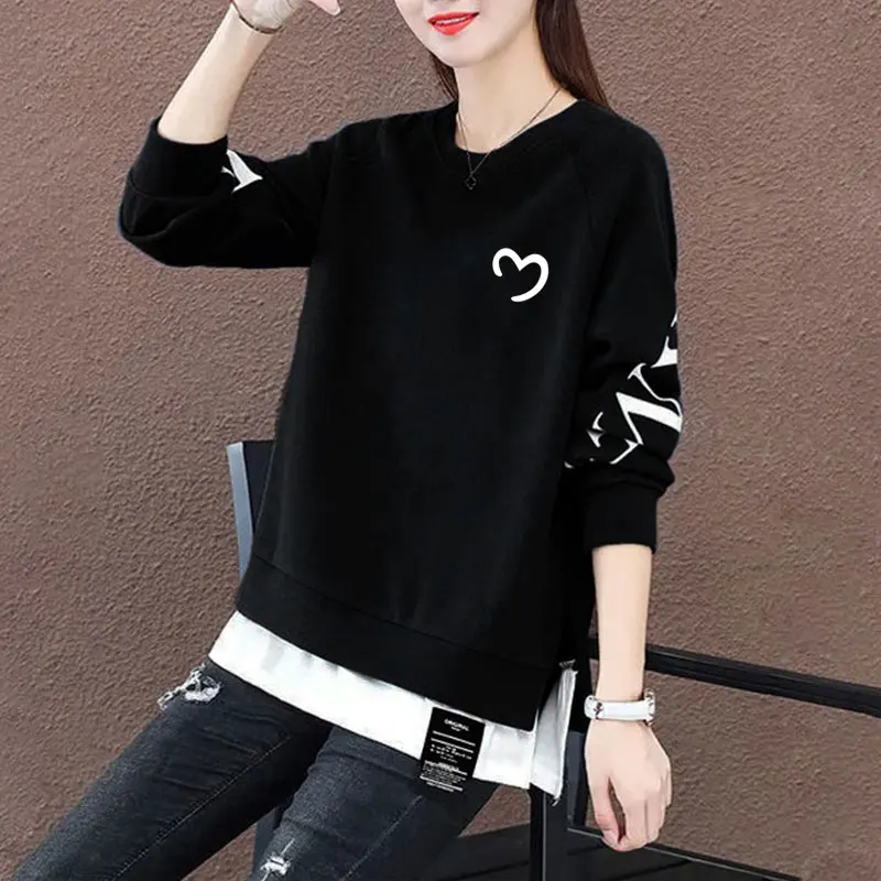 Felpa con Cappuccio Oversize da Donna, Maniche Lunghe, Collo Tondo, Snellente, Anti-Età, Alla Moda, Comoda, in Misto Poliestere, per Primavera e Autunno