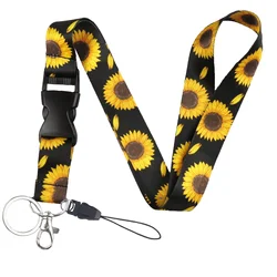 Mobile Phone Lanyard Fashion Sunflower Buckle Neck Strap Keychain Lanyard for ID Card Holder Keys Keychain Cell Phone Strap Gift