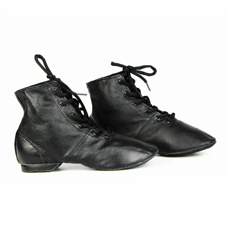 Black Genuine Leather  Soft Dancing Sneakers 28-44 Gymnastics Unisex Lace-Up High Top Jazz Dance Shoes