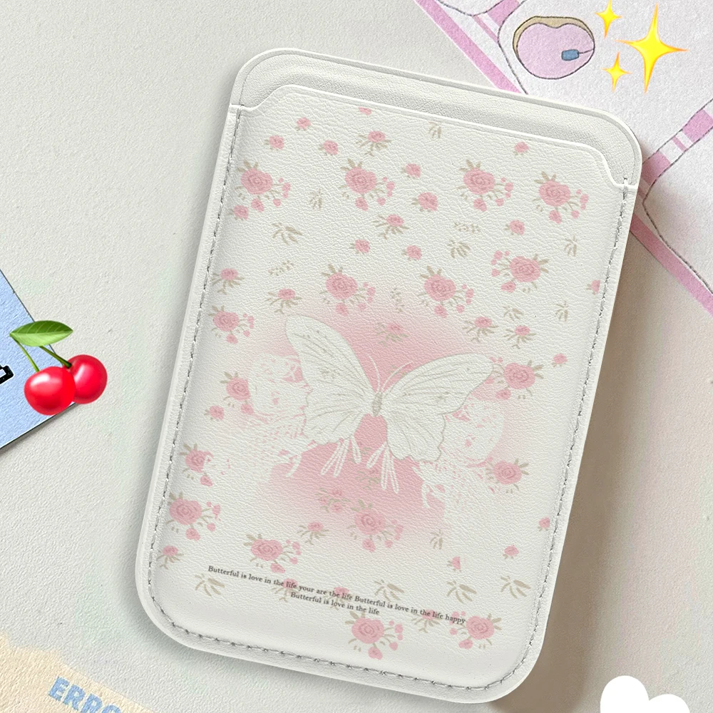 Bow Flower INS Leder-Kartenetui Handyhülle Kartenhalter für Magnetische Hülle Geeignet für alle iPhones für Magsafe Karten-Handytasche – Detail 3