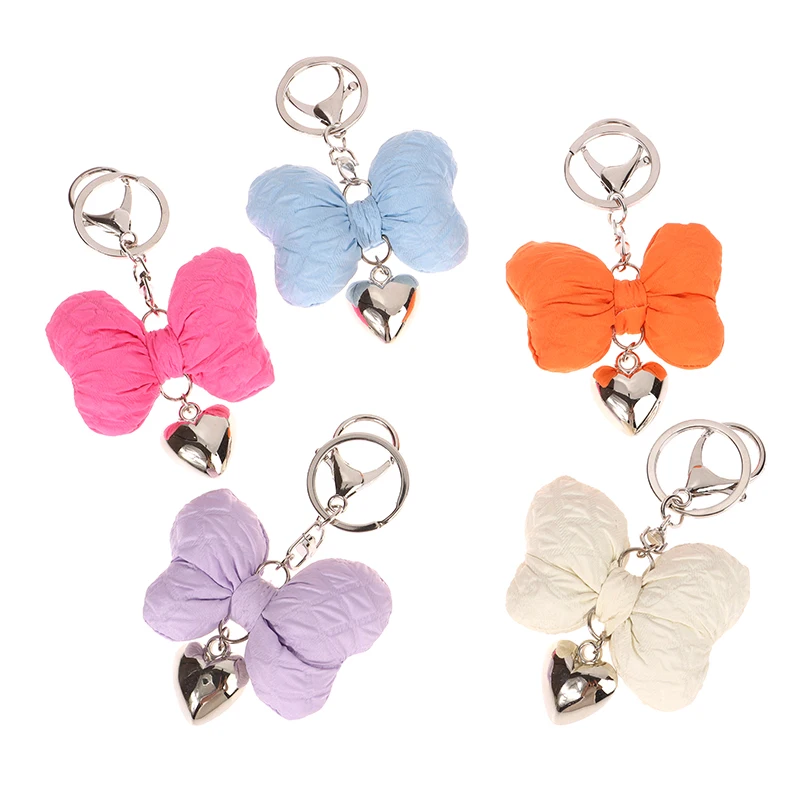 1 Pcs Korean Sweet Pearl Bow Keychain Heart Pendant Keyring Aesthetic Key Holder For Girls Bag Pendant Accessories