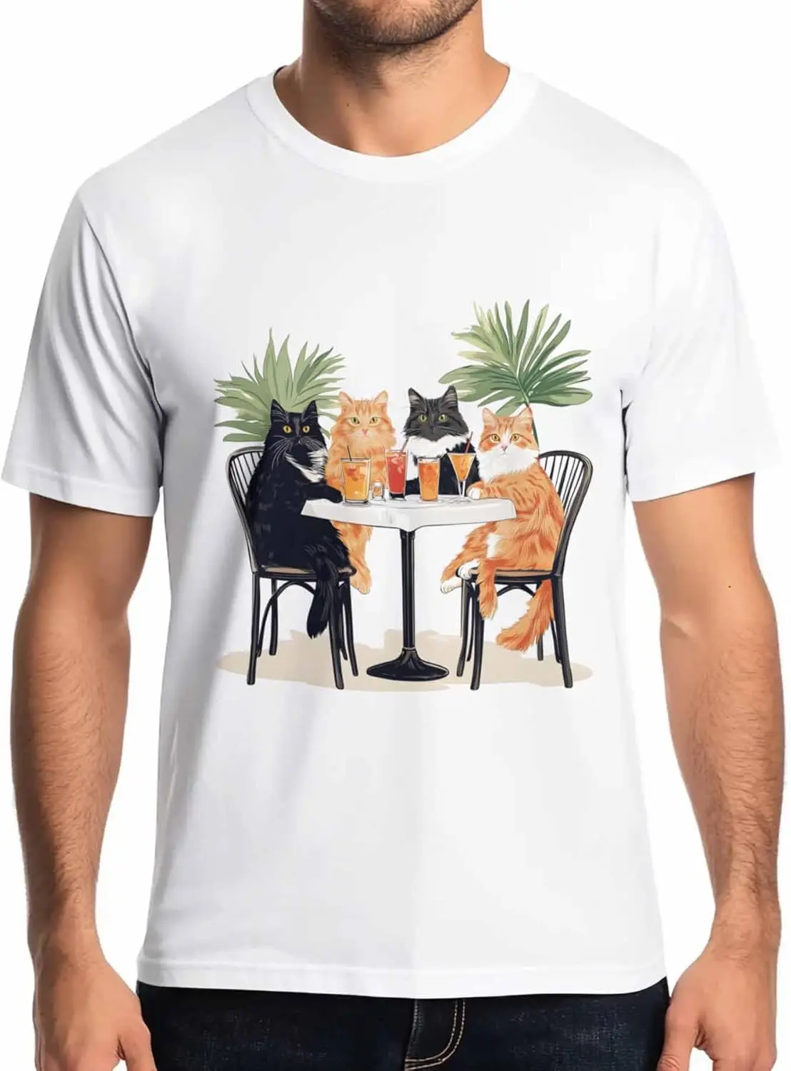 Cartoon Cat Mens T-Shirts,Short Sleeve Quick Drying T Shirts for Men Crew Neck Tee Beach Tree Men's T-Shirts