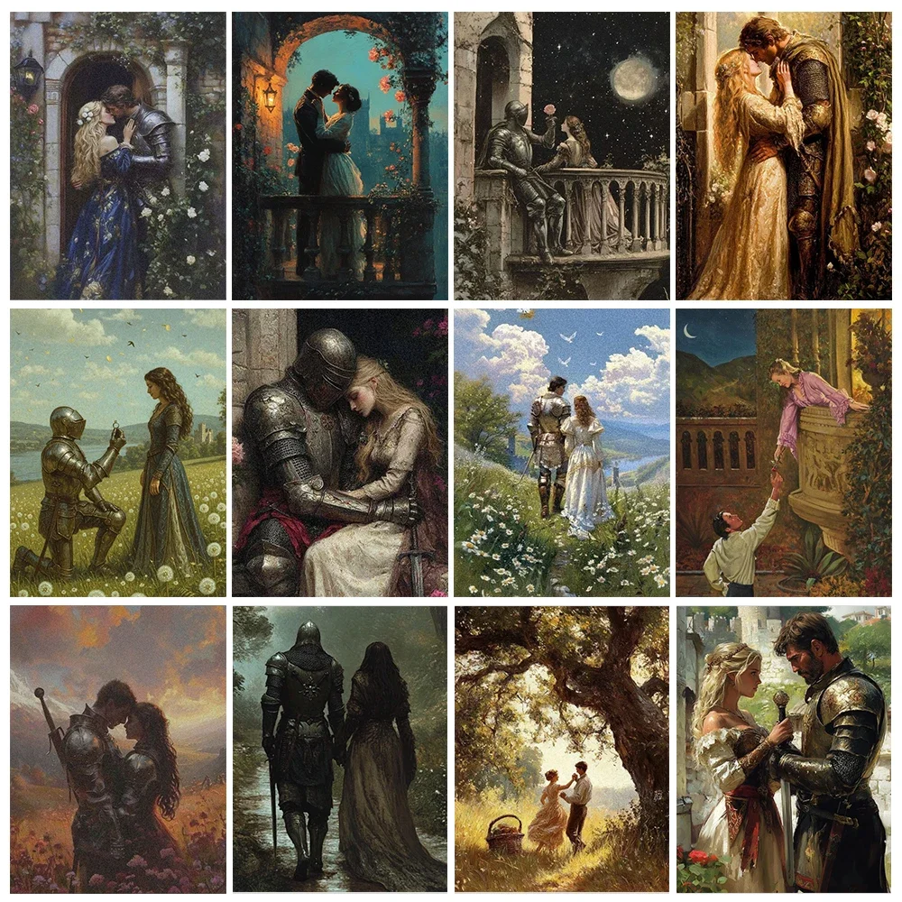 

Couple Princess and Knight DIY Digital Oil Painting Color Handmade Painting Simple Craft Suitable for Home Wall Decoration-frame