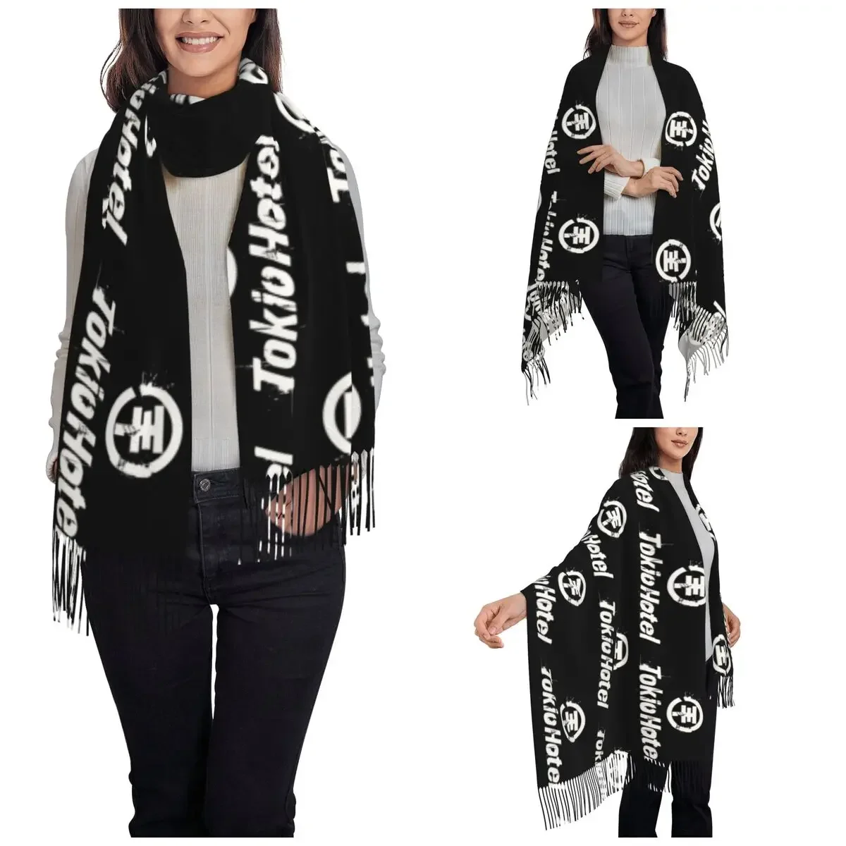 Womens Tassel Scarf Tokio-Hotel-Logo Large Winter Fall Shawl and Wrap Daily Wear Cashmere Scarf