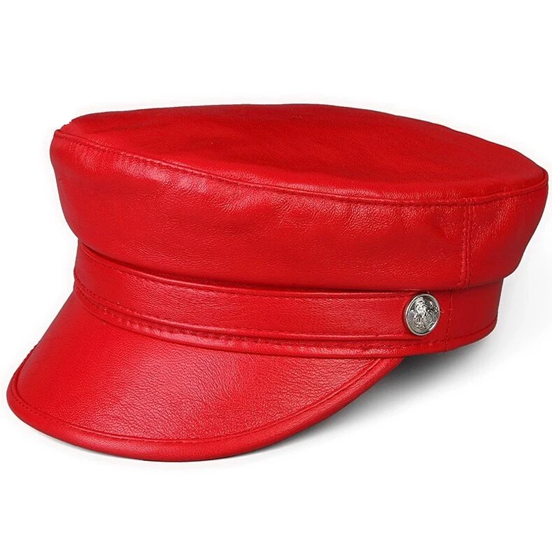 England New High Quality Genuine Leather Unisex Military Hat  Outdoor First Layer Sheepskin Leather Hat Military Hat Women/Men