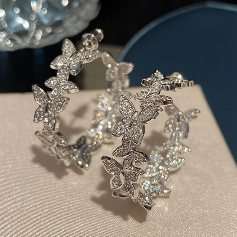 CAOSHI Silver Color Butterfly Shaped Hoop Earrings Newly Designed Daily Wearable Elegant Accessories Luxuriant Wedding Jewelry