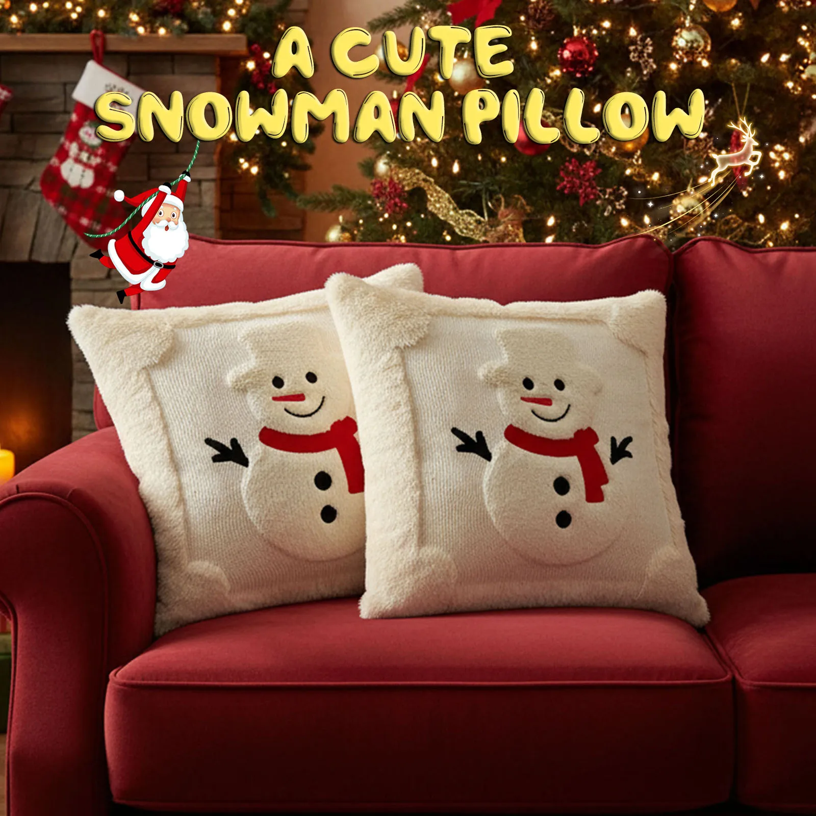 Paquete de 2 fundas de almohada navideñas de piel sintética de conejo, fundas de almohada decorativas de 45x45 para sofá y cama