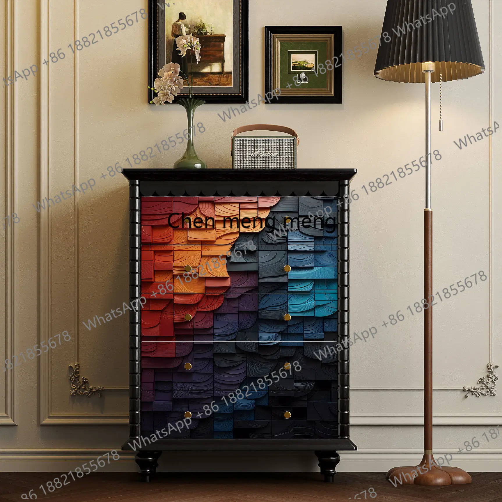 Modern abstract, solid wood five buckets, entrance cabinet, living room side cabinet storage, bedroom drawer cabinet