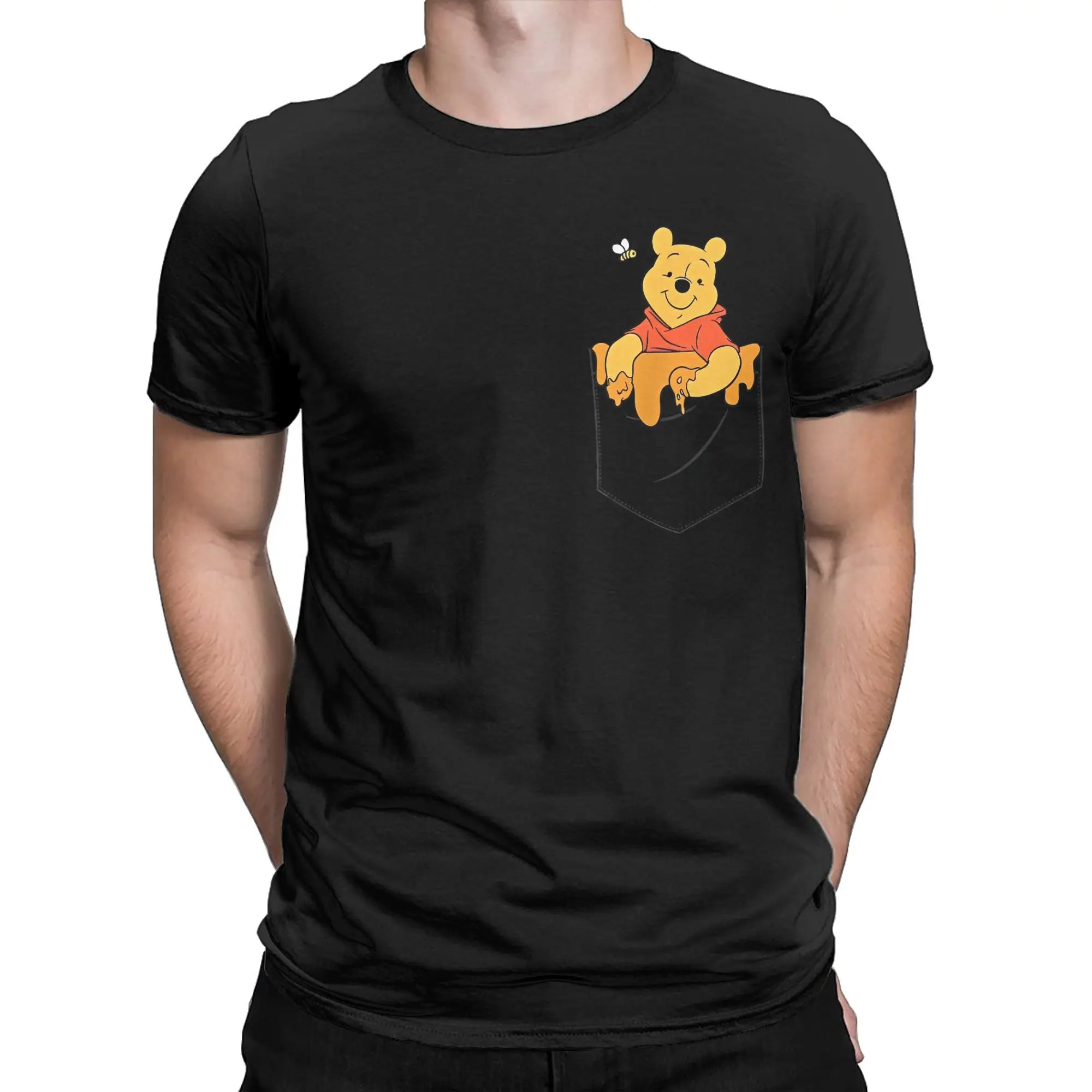 

Men Winnie the Pooh Hunny in My Pocket T Shirts Pure Cotton Clothes Vintage Short Sleeve Round Neck Tees T-Shirt