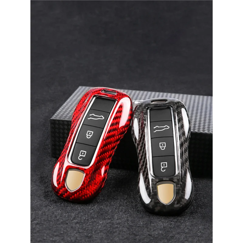 Car Key Shell Case Remote Key Housing Cover Carbon Fiber Black For Porsche 911 Cayenne Panamera Taycan Macan 718