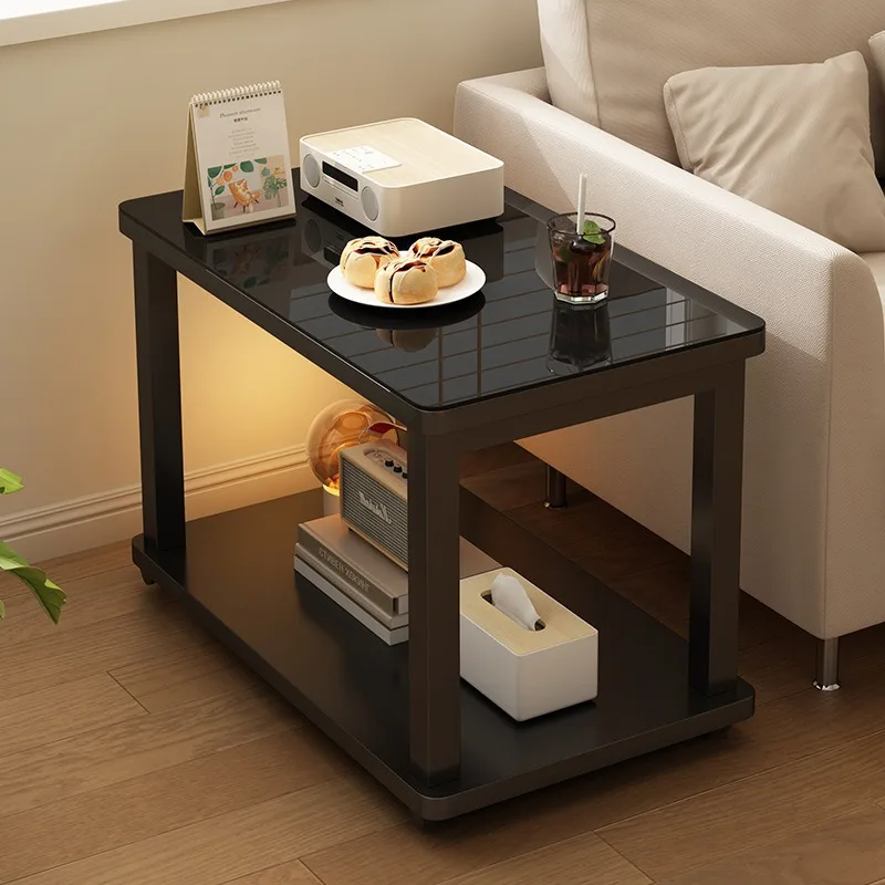 

Movable side table, living room sofa, tempered glass, small coffee table, office reception, rectangular shelf, small table