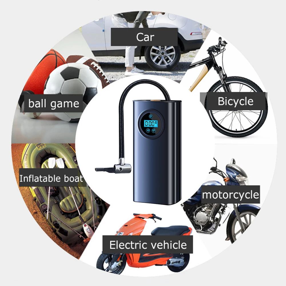 Car Tyre Inflator Rechargeable with Digital Pressure Gauge Small Air Pump 1500mAh Portable Air Pump for Car Motorcycle Bike Ball