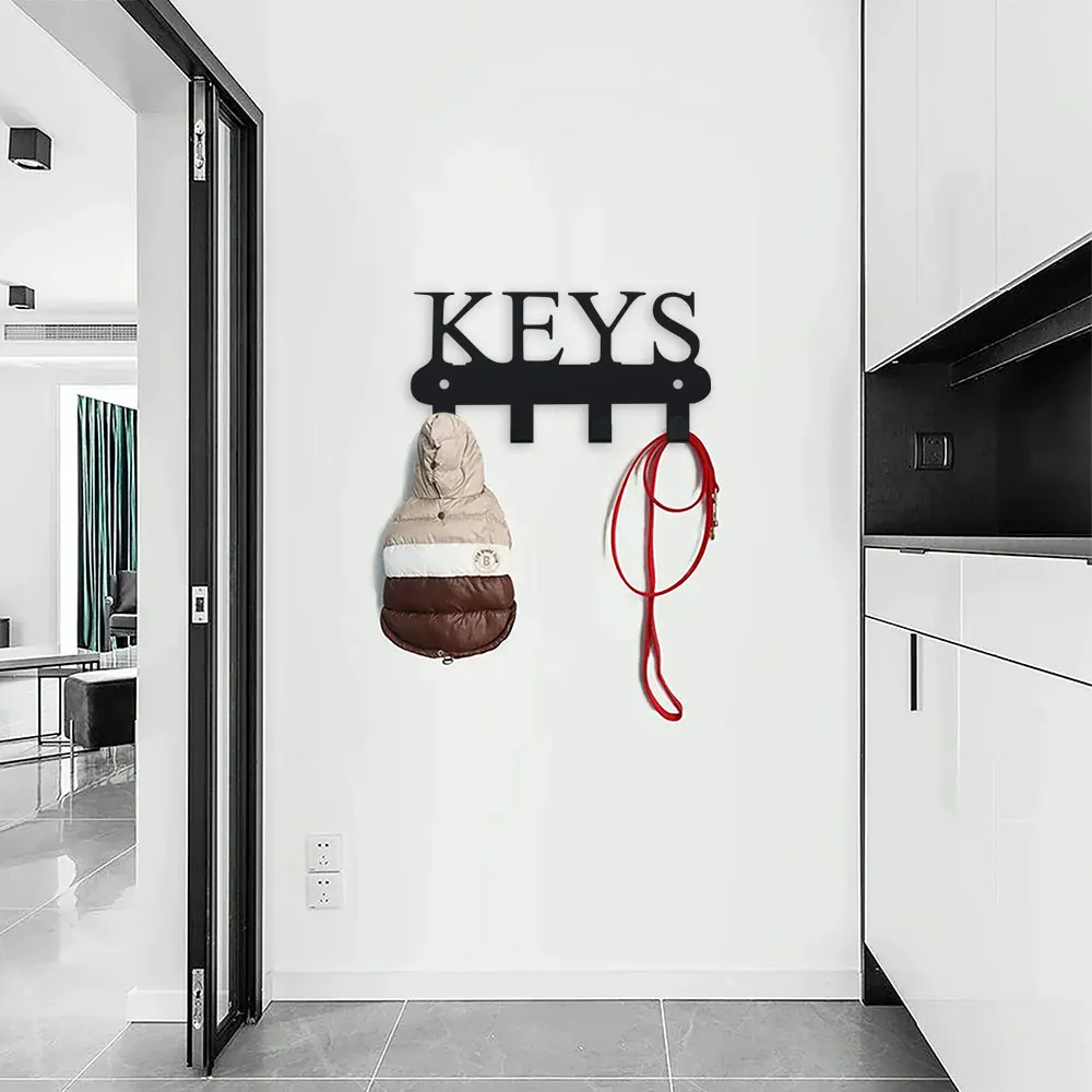2D 1pc  Metal Wall-Mounted Key Holder - Black & White Decorative Hooks for Keys, Clothes - Space-Saving Organizer for Entryway