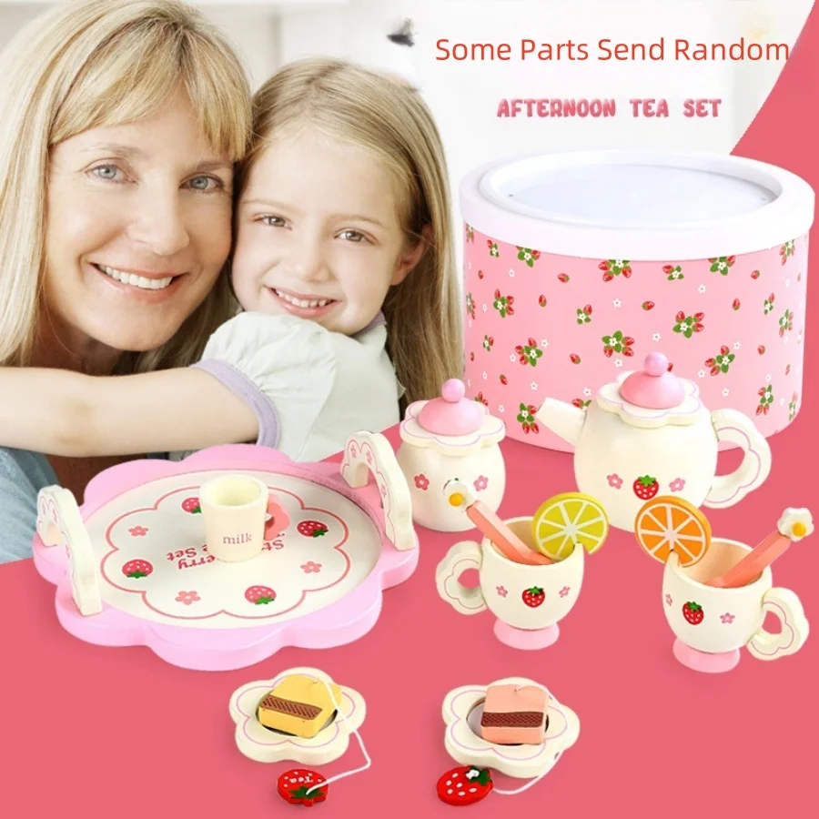 

Early education simulation children playing house, white strawberries, afternoon tea, cake, tea set combination, girls' kitchen,