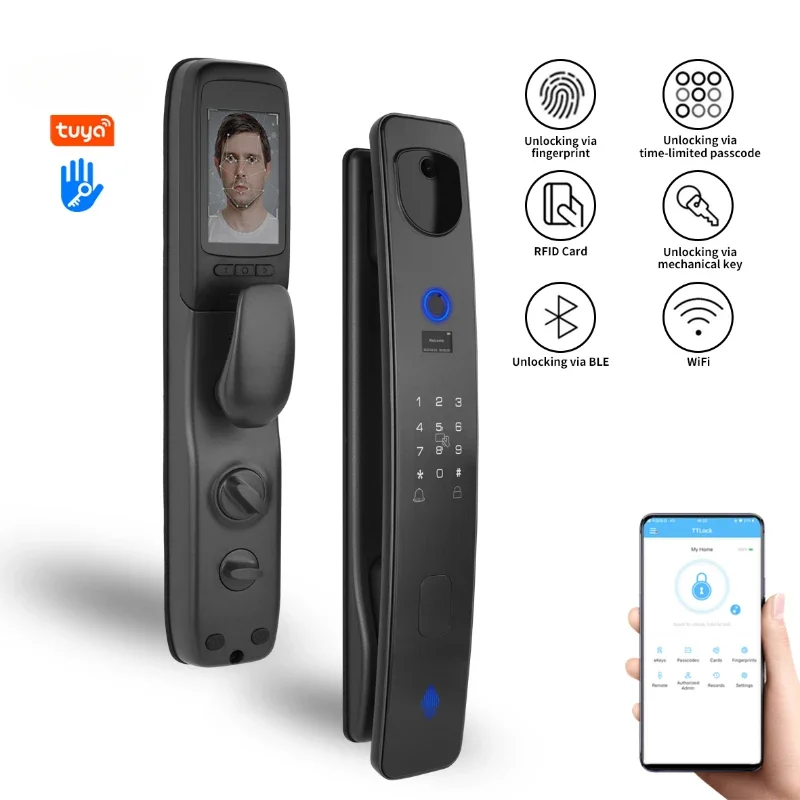 Inteligente Fingerprint With Camera Electronic Password Deadbolt Luxury Villa Push Pull Automatic Smart Iot Door Lock