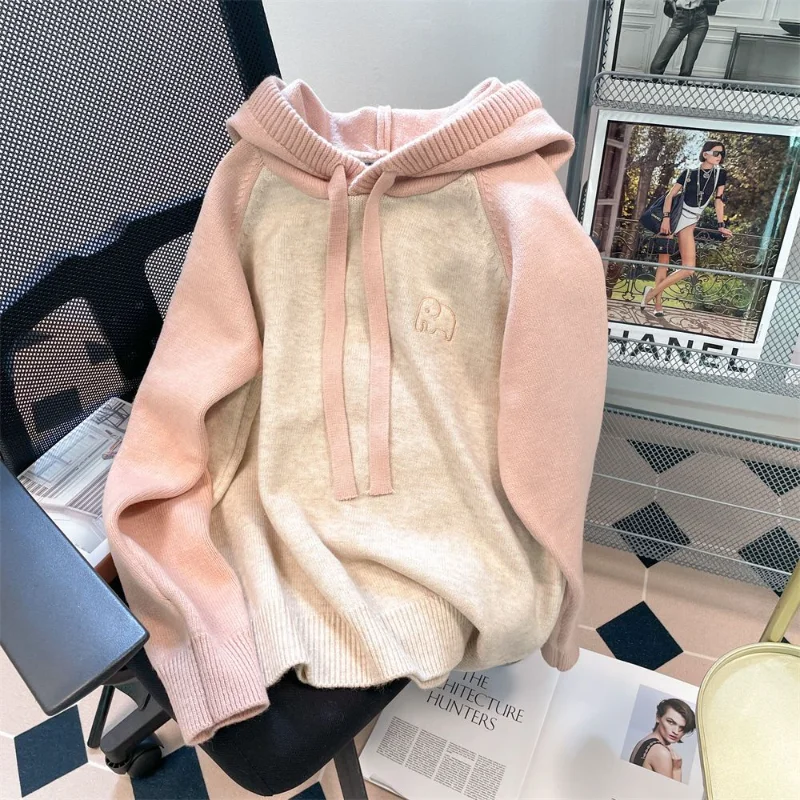 Autumn Hooded Knitwear Women Loose Pullover Sweater Tops Korean Fashion Women Hoodie Winter Clothes Women